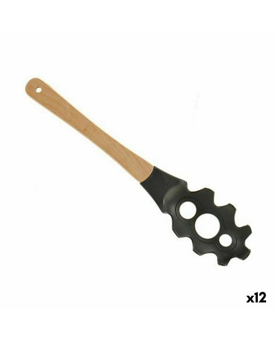 Cuillère à Pâtes Nylon et Bois, Manche Ergonomique, Idéale pour la Cuisine (5 x 34,5 x 7,5 cm, 12 Pièces)

