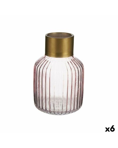 Vase aus roségoldenem Glas mit Streifen: Elegante Innendekoration (12 x 18 x 12 cm, 6 Stück)
