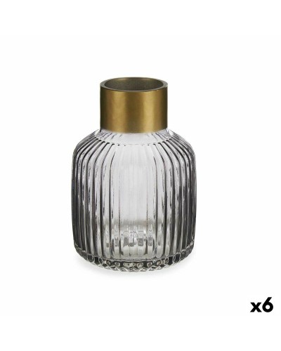 Vaas Strepen Grijs Gouden Glas 14,5 x 22 x 14,5 cm (6 Stuks)