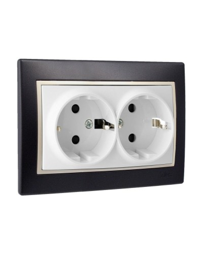 Doppel-Schuko-Steckdose Europa Bipolar, 16A Schwarz, Eingebaut
