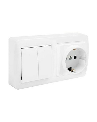 'Spina Solera MUR36U Base, Double Schuko Socket, Switch/Commutator, Shutter, White, Surface Mount, 16A'
