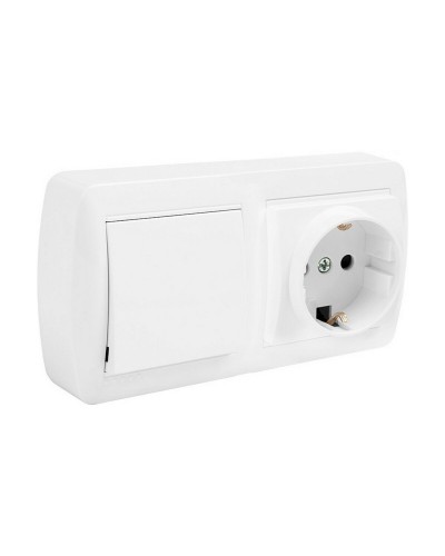 Base de prise murale Schuko bipolaire double, blanc, 16 A, en saillie
