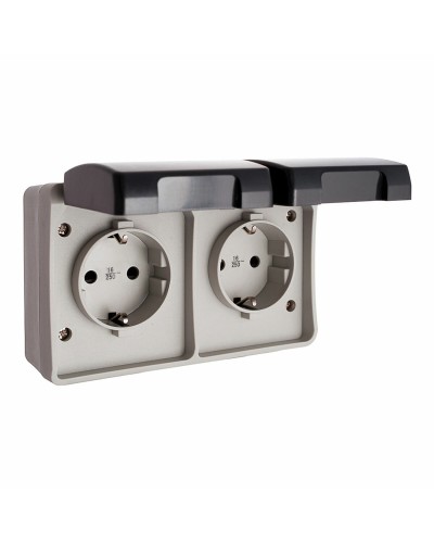 Base de enchufe EDM IP44 Doble A - Gris - 250 V, 16 A - Superficie
