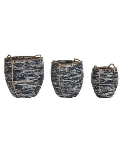 Basket spelset DKD Home Decor Wit Zwart Boho 56 x 56 x 60 cm 52 x 52 x 60 cm Plastic 3 Onderdelen