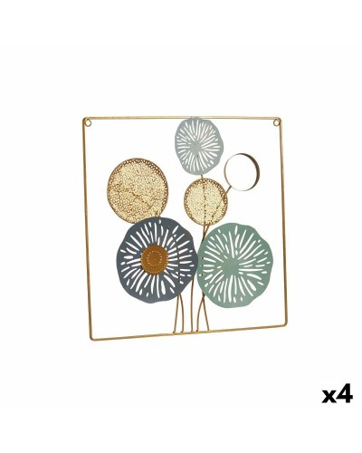 Specchio a Parete Decorativo Fiori Colorati Metallo e Cristallo 45x45cm (4 Unità)