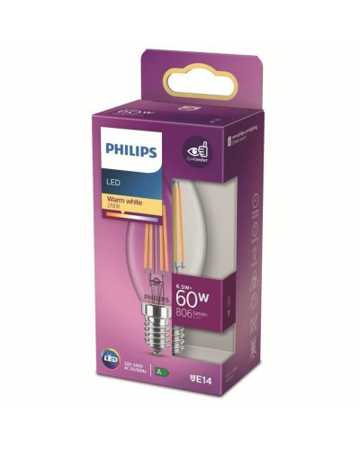 Ampoule LED Philips Flamme E14 Équivalent 60W Blanc Chaud (2700K) Éclairante
