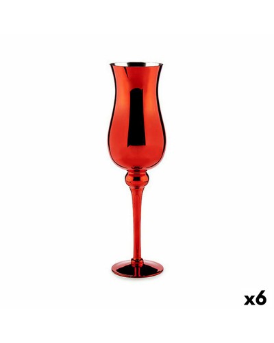 Kerzenhalter aus rotem Kristall, 6er-Set (13,5 x 4,5 x 13,5 cm)
