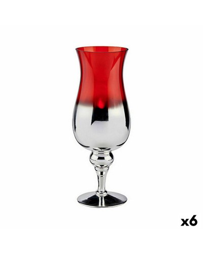 Lujoso Juego de 6 Candelabros de Cristal Rojo Plateado, 13x35x13 cm
