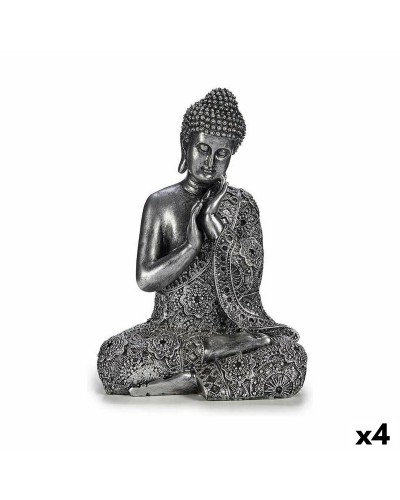 Decoratieve figuren Boeddha Zittend Zilverkleurig 22 x 33 x 18 cm (4 Stuks)