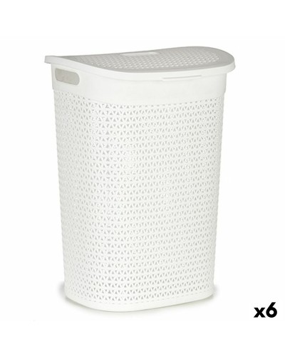 Panier à Linge en Plastique Blanc 60L, Dimensions 43,5 x 57,5 x 34 cm (Lot de 6)
