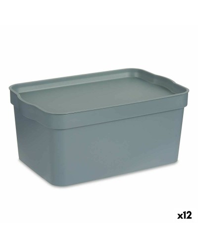 Aufbewahrungsbox mit Deckel 7,5L, Grau Kunststoff, 21x14,2x32 cm (12 Stk.)
