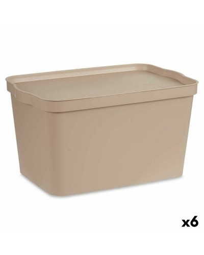 Beige Storage Box with Lid 24L (6 Units) - 29.3 x 24.5 x 45 cm
