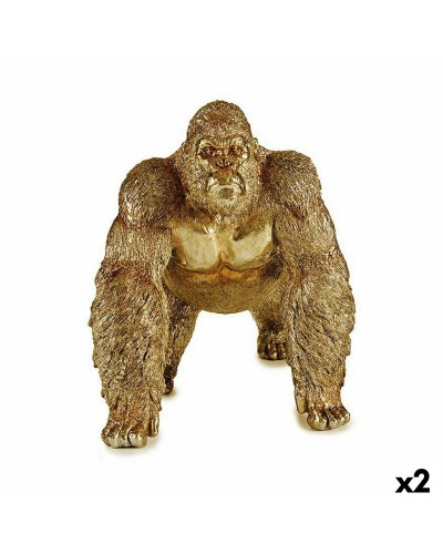 Prydnadsfigur Gorilla Gyllene 20 x 27,5 x 34 cm (2 antal)