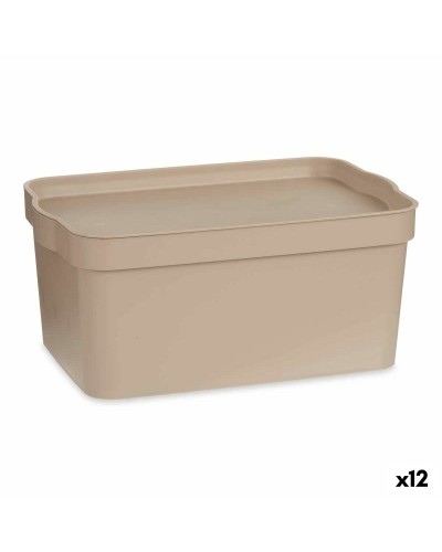 Opbergbak met Deksel Beige Plastic 7,5 L 21,5 x 14,5 x 32 cm (12 Stuks)