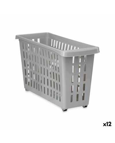 Multifunktionell korg Med hjul Grå Plast 17,5 x 26 x 46 cm (12 antal)
