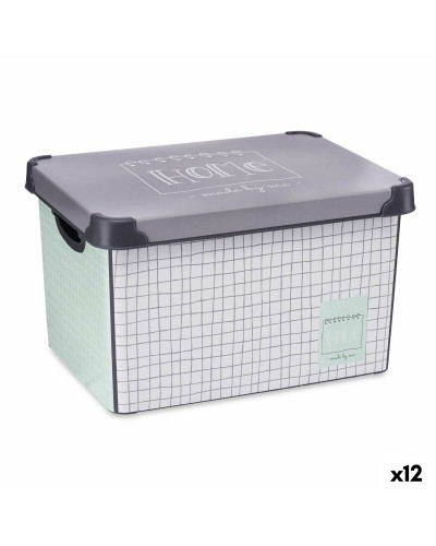 Opbergbak met Deksel Home Vierkant 22 L Grijs Plastic 29 x 23,5 x 39 cm (12 Stuks)