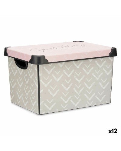 Vibes Aufbewahrungsbox Pfeile 22 L mit Deckel | Rosa Kunststoff | 12er-Pack | 30 x 23,5 x 40 cm
