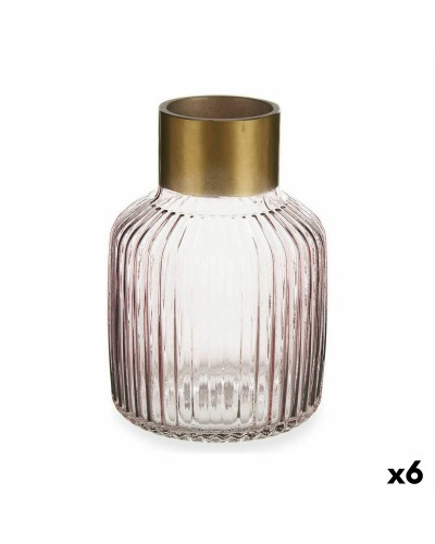 Vaas Strepen Roze Gouden Glas 14,5 x 22 x 14,5 cm (6 Stuks)