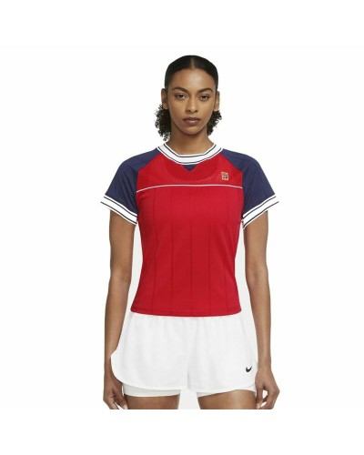 Nike Dri-FIT Women's Tennis Top - Light Blue/Red - Breathable Short Sleeves
