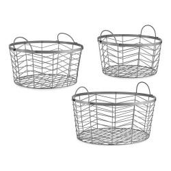 Silver Baskets (3pcs) - 40 x 18 x 40 cm - Decorative Storage

