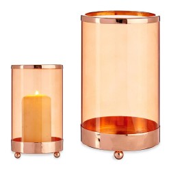 Candleholder Copper Amber Cylinder Metal Glass (9,7 x 16,5 x 9,7 cm)
