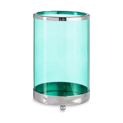 Zylindrischer Kerzenhalter aus Metall und versilbertem blauem Glas, 12,2 x 19,5 x 12,2 cm

