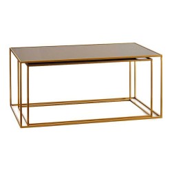 Mesa de centro moderna, juego de 2 mesas de salón de metal negro dorado, mesas auxiliares apilables.
