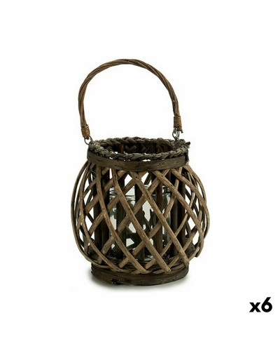 Portacandele in Vimini Grigio-Marrone con Vetro - Set da 6 | 29,5 x 24 x 22 cm