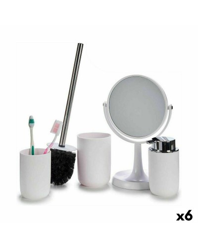 Juego de Baño de Polipropileno Blanco de 6 Piezas: Portacepillos, Jabonera, Dosificador, Bandeja, Papelera y Espejo
