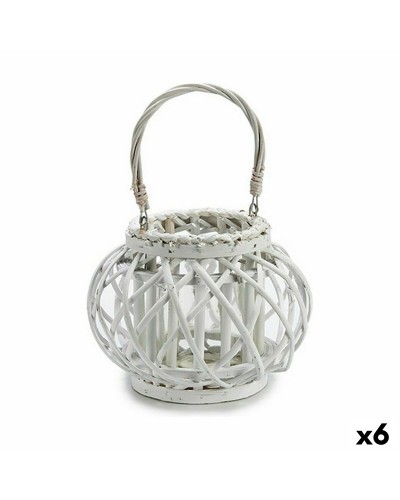 White Wicker Glass Candle Holder (6 Units) - 30 x 19 x 25.5 cm

