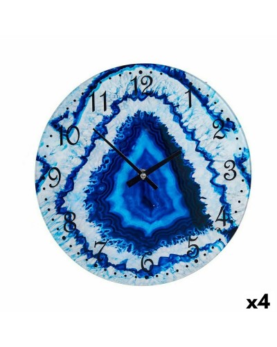 Wanduhr aus blauem Marmor mit Kristall | 30x4x30 cm | 4er-Set
