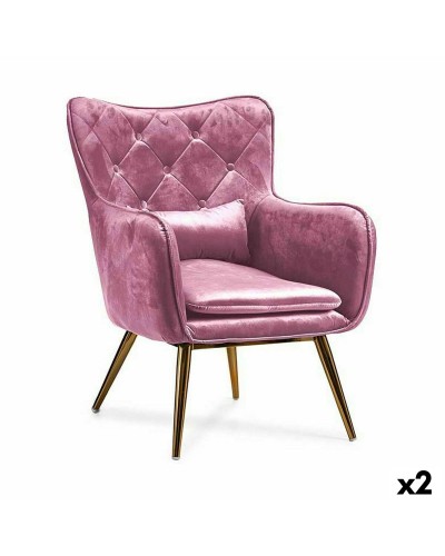 Fauteuil Rose Moderne en Tissu (68 x 92 x 70 cm) - Lot de 2
