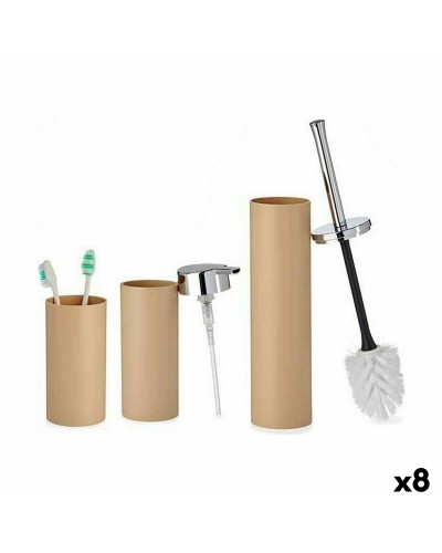 Ensemble d'accessoires de salle de bain marron de 8 pièces en plastique résistant
