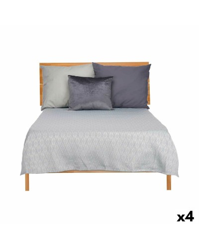 Colcha Matrimonial Gris de Microfibra Suave - 240 x 260 cm - Set de 4
