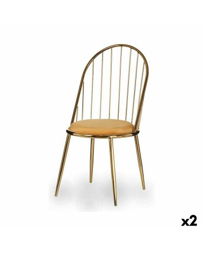 Sedie Barre in Pelle Dorato Senape - 2 Pezzi | 48 x 95,5 x 48 cm