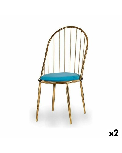 Stoel Stangen Blauw Gouden 48 x 95,5 x 48 cm (2 Stuks)