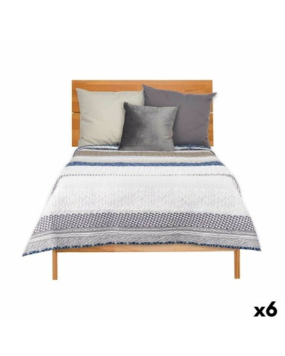 Colcha Hexagonal Reversible 240x260cm: Azul, Blanco, Gris para Dormitorio
