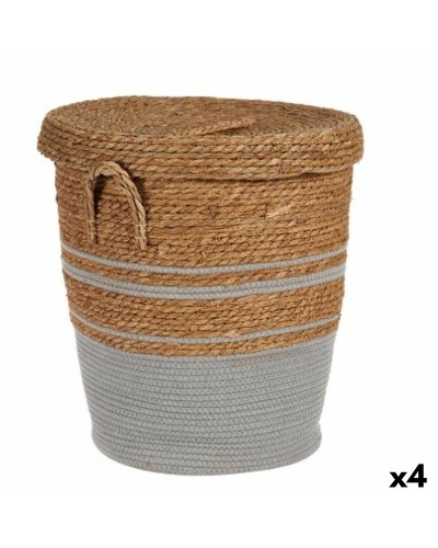 Panier Tressé en Algues Marines Marron Gris, 4 Pièces (44 x 48 x 44 cm)
