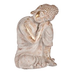 Statue de Bouddha de Jardin en Polyrésine Dorée et Blanche pour Décoration Extérieure (28,5 x 43,5 x 37 cm)
