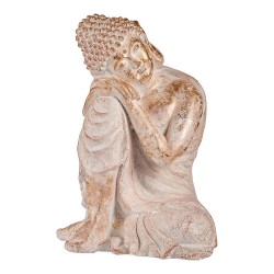 Estatua de Buda Dorada Blanca Decorativa para Jardín - 35,5 x 54,5 x 42 cm - Poliresina
