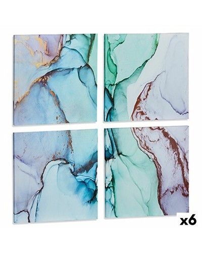 Juego de 4 Cuadros sobre Lienzo Mármol Azul 35x35cm, Decoraciones de Pared Elegantes
