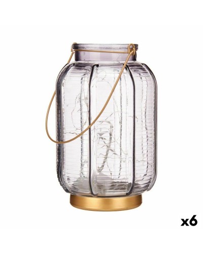 LED-lykta Ränder Grå Gyllene Glas 13,5 x 22 x 13,5 cm (6 antal)