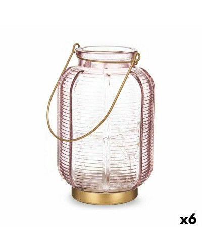 Lampe Torche LED Rayures Rose Doré Verre | 13,5 x 22 x 13,5 cm | Élégance pour chaque ambiance

