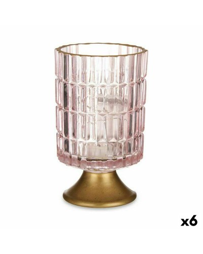 LED-lykta Rosa Gyllene Glas 10,7 x 18 x 10,7 cm (6 antal)