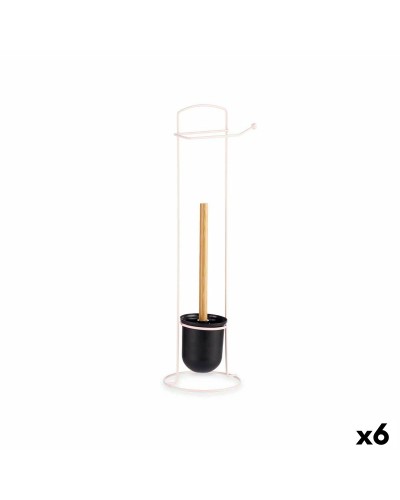Porte-rouleau Papier Toilette Rose : Métal et Bambou | Dimensions Exclusives pour 6 Rouleaux
