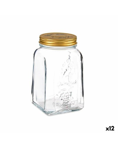 Blik Homemade Transparant Gouden Metaal Glas 1 L 9,8 x 17 x 9,8 cm (12 Stuks)