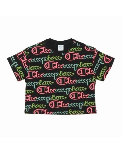 Champion Crewneck Croptop Nero - Maglia Donna Maniche Corte Sportiva
