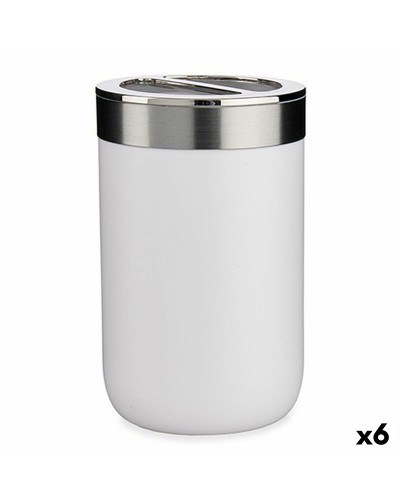 Countertop Toothbrush Holder in Silver White Plastic, 7.7 x 11.2 x 7.7 cm (Set of 6)
