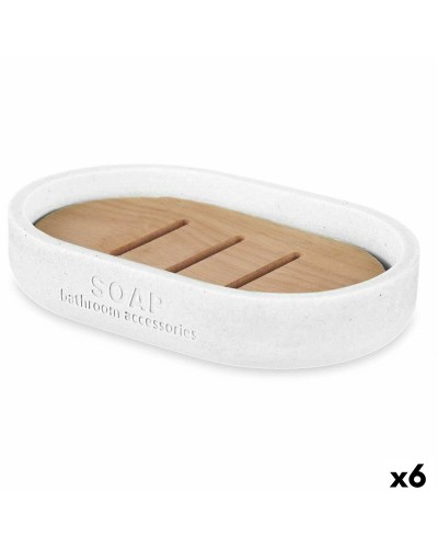 Seifenablage aus Harz und Bambus | Weiß | 12,5 x 2,5 x 8,5 cm (6er-Pack)

