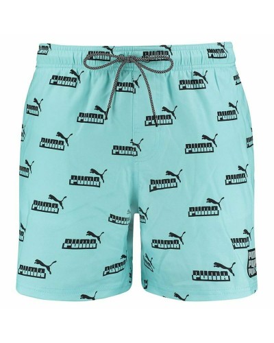 Puma Men's Logo AOP Light Blue Swim Shorts - Sporty Beach Pool Swimwear
